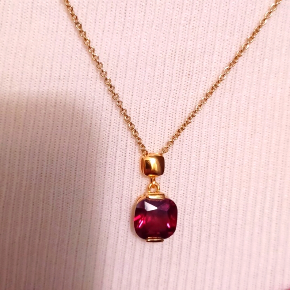 Simulated Ruby Pendant On Delicate 18" Goldtone C… - image 2